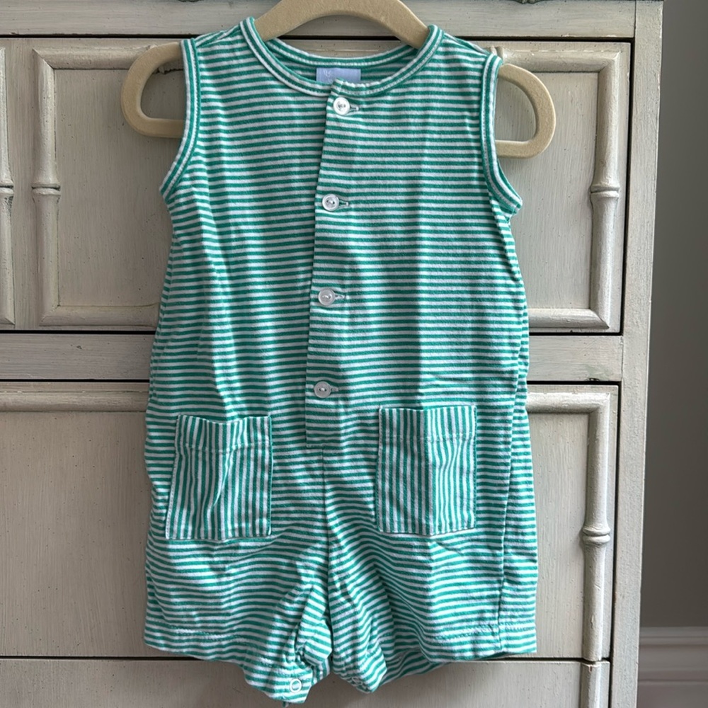 Bella Bliss Romper, Green Stripe